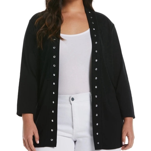 Rafaella Classic Hardware Trim Open Front Sweater Cardigan XL Petite Black - Picture 1 of 13
